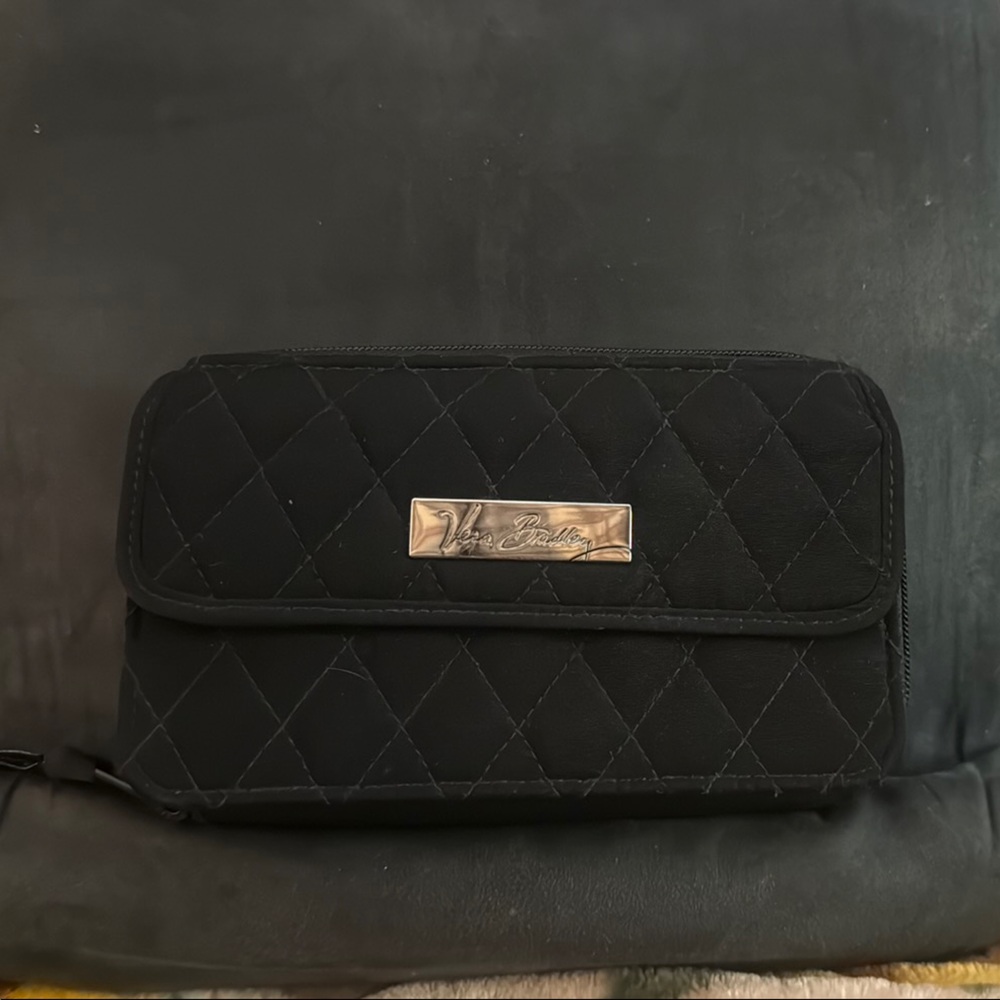 Vera Bradley Black Quilted Crossbody Bag and Wristlet with Flap Closure